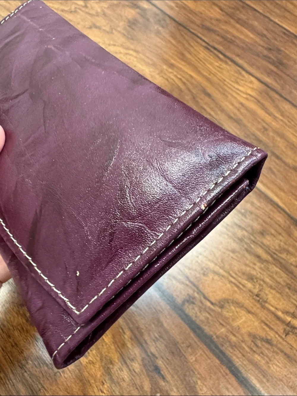 Burgundy Plum Tri Fold Wallet Clutch Organizer Snap Zip Pocket